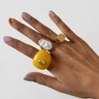 Geometric Acrylic Alloy Ring 2397 - Gold & Yellow - One Size