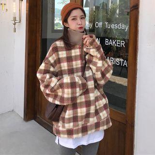 Half-zip Plaid Pullover Plaid - Brown & White - One Size
