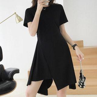 Asymmetric Hem Short-sleeve Plain Dress