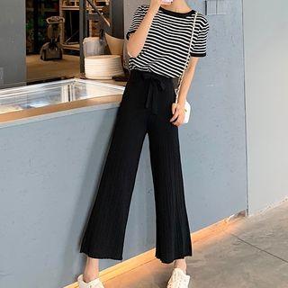 Set: Striped Short Sleeve T-shirt + Wide Leg Pants