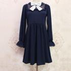 Bow Long-sleeve Collared A-line Dress
