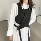 Long-sleeve Midi A-line Shirtdress / Tie-waist Vest