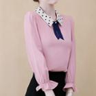 Long-sleeve Dotted-collar Blouse
