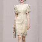 Short-sleeve Lace Trim Ruffle A-line Dress