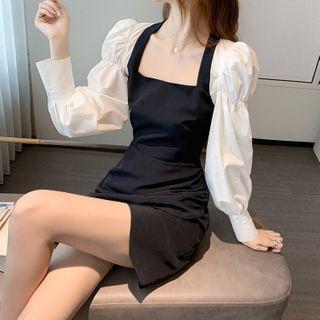 Bubble Sleeve Square Neck Shift Dress