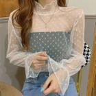 Dotted Long-sleeve Mesh Top White - One Size