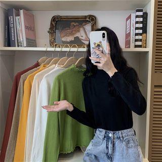 Semi High-neck Ruffled Knit Top