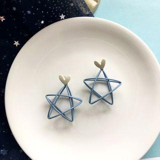 Heart & Star Dangle Earring 1 Pair - S925 Silver Earring - White Heart - Blue - One Size