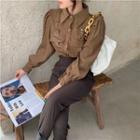 Puff-sleeve Cargo Blouse / Plain Pants