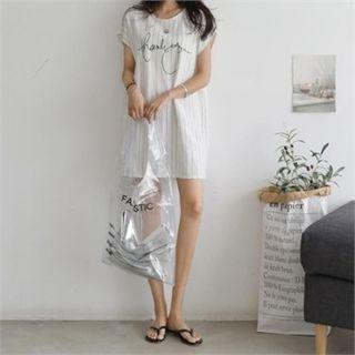 Linen Blend Lettering Striped T-shirt Dress