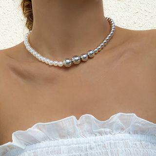 Faux Pearl Panel Beaded Necklace Silver - One Size