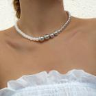 Faux Pearl Panel Beaded Necklace Silver - One Size