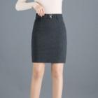 Buckled High-waist Pencil Skirt