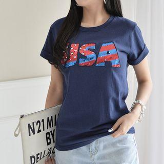 Short-sleeve Usa Sequined T-shirt