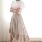Asymmetric-hem Striped Cotton Flare Skirt