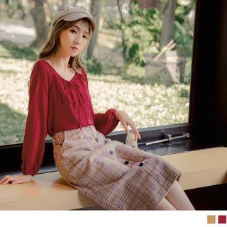 Off-shoulder Long Sleeve Chiffon Top