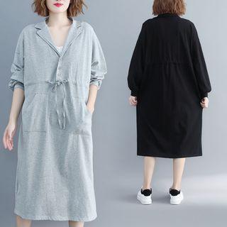Drawstring Long-sleeve Midi Dress