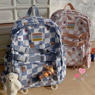Checkerboard Bear Print Backpack