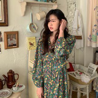 Button-up Floral Long Dress