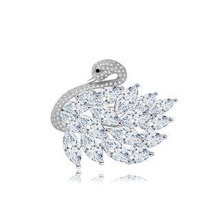 Elegant And Bright Swan Brooch With Cubic Zirconia Silver - One Size