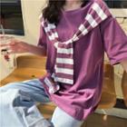 Short-sleeve Striped Shawl T-shirt