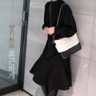 Flounced-hem Plain Pullover Dress Black - One Size