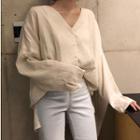 V-neck Lace Shirt White - One Size