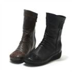 Genuine Leather Stitch-trim Mid-calf Boots