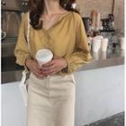 Balloon-sleeve Button-up Blouse