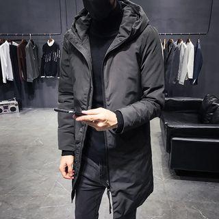 Lettering Hooded Plain Padded Zip Coat