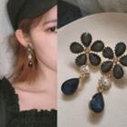 Faux Pearl Faux Crystal Flower Dangle Earring 1 Pair - Earrings - B06a - Black - One Size