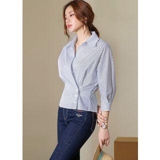 Dolman-sleeve Stripe Wrap Shirt
