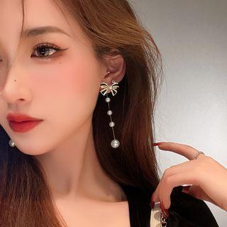 Faux Pearl Bow Drop Earring 1 Pair - Silver - One Size