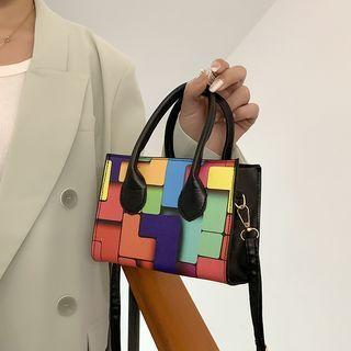 Puzzle Print Top Handle Crossbody Bag