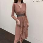 Long Sleeve V-neck Sequined A-line Dress