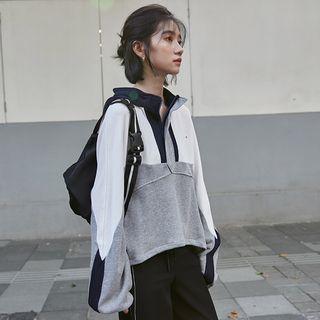 Paneled Hoodie Gray & White - One Size