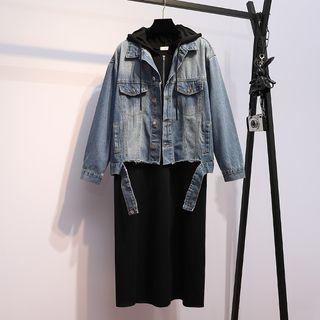 Set: Denim Jacket + Midi Hoodie Dress