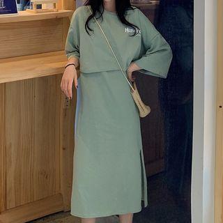 3/4-sleeve Cropped T-shirt / Lettering Midi Split Tank Dress
