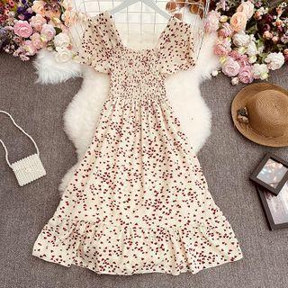 Short-sleeve Heart Midi A-line Dress