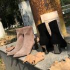 Velvet Block-heel Ankle Knit Boots