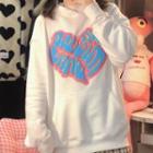 Lettering Heart Print Hoodie White - One Size