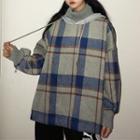 Plaid Turtleneck Hoodie As Shown In Figure - One Size