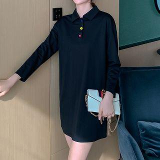 Plain Long-sleeve Polo Shirt Dress