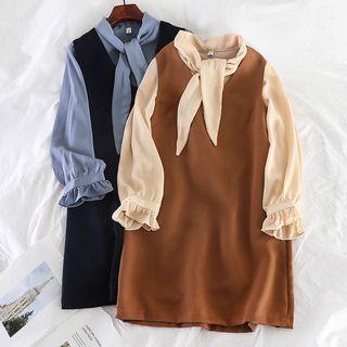 Set: Tie Neck Blouse + Pinafore Dress
