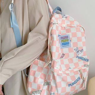 Checkered Nylon Backpack / Bag Charm / Set