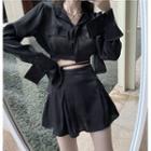 Satin Crop Shirt / High-waist Mini Skirt