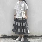 Short-sleeve Shirt / Checker Print Midi A-line Skirt