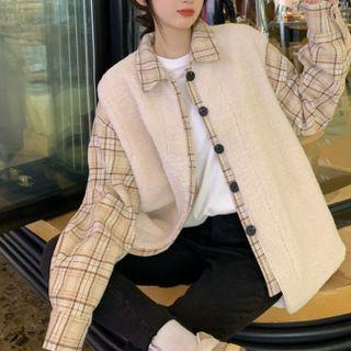 Mock Two-piece Button-up Jacket Almond - One Size