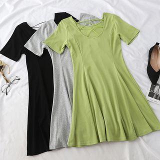 Cross Strap Short-sleeve A-line Dress