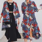 Printed 3/4-sleeve A-line Dress / V-neck Blouse